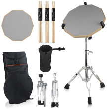 Drum Practice Pads with Drum Pad Stand - 12in Mute Double Sided Silent Snare Drum Practice Pad Kit with 3 pairs Drumsticks, Drumstick Holder, Storage