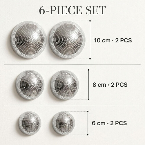 Glitter Ball Wall Decor, 6 Self-Adhesive Half Disco Balls, 6/8/10cm 1