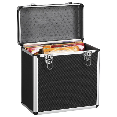 Yaheetech Lockable Vinyl Record Storage Case for 12-Inch LPs, Black