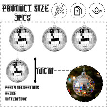 3Pcs 10cm Disco Ball Decorations, Mirror Ball Sparkly with Hanging Ring, Silver Glitter Balls, Hanging Disco Light Mirror for 70s 80s DJs Party Weddi