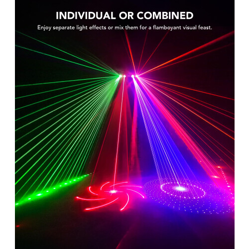 KeoBin 7 in 1 Disco Lights with Rotating Snowflake Patterns - RGB Stage Lighting with Strobe, UV, Beam 1