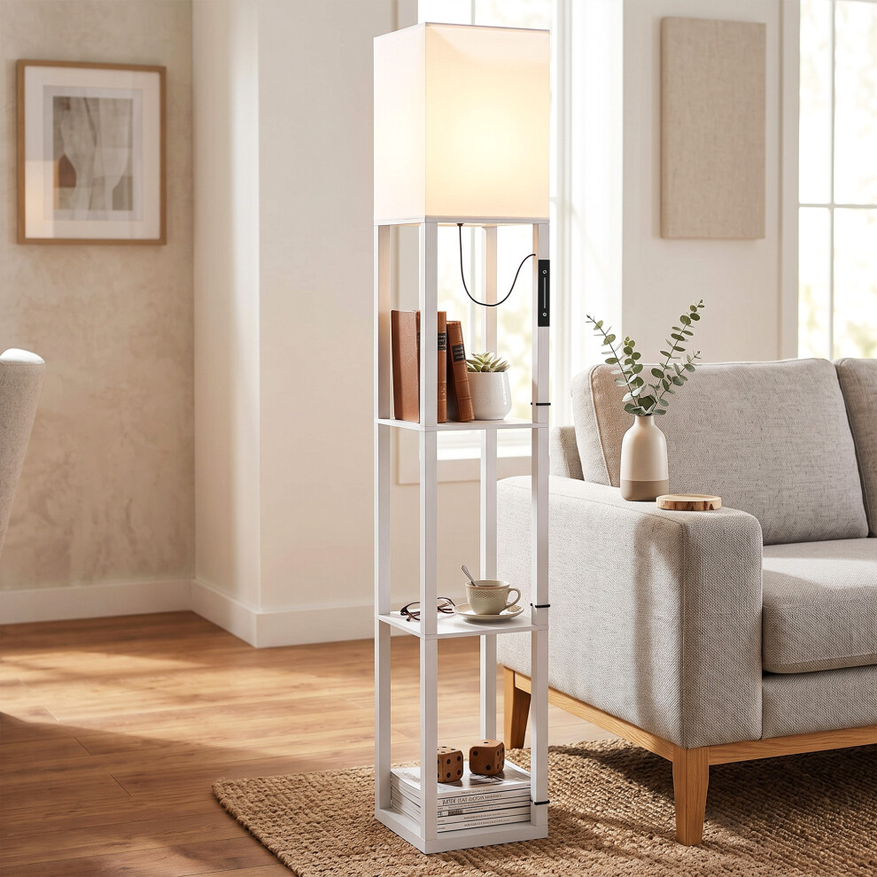 Homcom 3-Tier Floor Lamp With Shelves, Tall Standing Lamp For Bedroom, White - Image 3