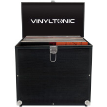 Vinyl Tonic 12" Vinyl Record Storage Case – Holds 100 LPs – Includes Universal Cleaning Cloth & 10 Protective Vinyl Sleeves (Black)