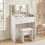 Homcom (White) HOMCOM 2-in-1 Dressing Table Flip Top Mirror and Hidden Stool 2