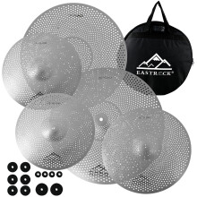EASTROCK Low Volume Cymbal Pack Mute Cymbal Set 5 Pieces, 14"hi-hat+16"crash+18"crash+20"ride with Cymbal Bag and Cymbal Felts(Silver)
