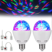 PRITOK 2Pcs 360 Rotating Magic Ball Light Bulb with Sockets: LED RGB Stage Light E27 Bulbs, Colorful Disco Party Lights, Disco Light Bulb for Home K