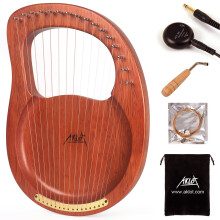 AKLOT Lyre Harp,16 Metal Strings Bone Saddle Mahogany Lye Harp with Tuning Wrench and Black Gig Bag