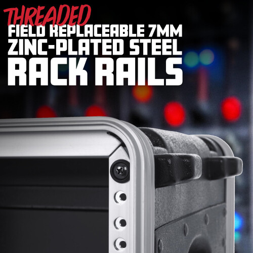 Gator Molded PE 6U 19.25 inch Rack Case with Front / Rear Rails / Pull Handle / Recessed Wheels and Locking 1