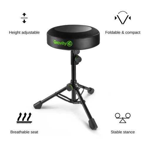 Gravity FD SEAT 1 - Round Musicians Stool, Foldable, Adjustable Height, Black 2