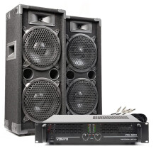 MAX Dual 8” Passive DJ PA Speaker System with 1500W Power Amplifier and 2x 6m Jack Cables – Complete Professional Speaker Kit for DJ, Events, Kara