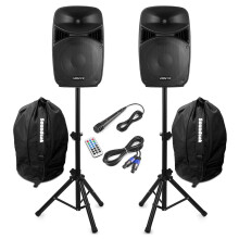 Vonyx VPS122A 12" Active PA DJ Speakers Set with Bluetooth Streaming, LED Lighting, Tripod Stands, Microphone & Carry Bags - 800W PA System Ideal for