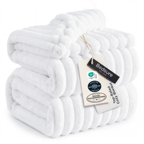 Bedsure Full Size Fleece Blankets for Bed Bright White 84"x90"