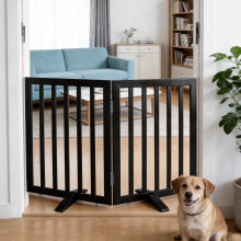 SFJC Pet Door Indoor, Freestanding Dog Fence for The House, Doorways, Hallways,or Stairs,Pet Gate Foldable Wooden,Expandable 24" Height 2 Panels,Blac