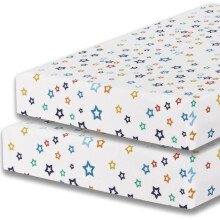 DTEX HOMES 2 x Cot Bed Sheets Super Soft Breathable Polycotton Fitted Sheet 140 x 70 cm (Multi Stars white-70 x 140cm)