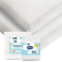 Silentnight Safe Nights Cot Bed Duvet Set & Fitted Sheet - Breathable 100% Cotton Jersey - Super Soft Kind to Skin - Bed Set Cover with Pillowcase fo