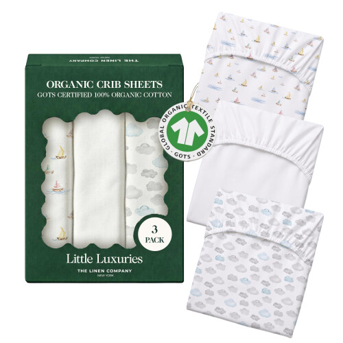 100% Organic Cotton Cot Bed Sheets, 70 x 140 cm, Watercolors, 3-Pack