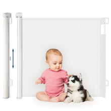 Hollyhome Retractable Stair Gate For Baby, 180cm Safety Dog Gate, White