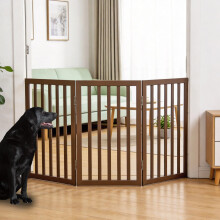 SFJC Dog Gate Indoor, Freestanding Dog Fence for The House, Doorways, Hallways or Stairs,Pet Gate Foldable Wooden,3 Panels 60‘’W x 32''H,Brown