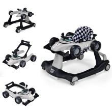 GYMAX Baby Walker, 4 in 1 Foldable Toddler Push Along Walker with Steering Wheel, Music Box, Lights and Comfy Seat, Height & Speed Adjustable Infant