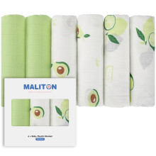 Maliton Muslin Cloths for Baby, 70 70 cm, 6-Pack (Fruit Prints)