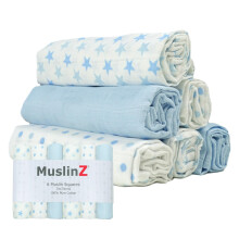 MuslinZ Baby Muslin Cloths, Muslin Squares, Muslins, 6 Pack Blue Star