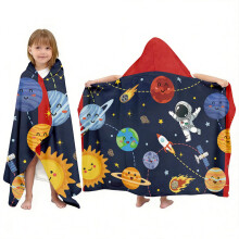 NEIUJADK Kids Space Hooded Bath Towel for Boys Girls 3-10, 30"x50" Soft Absorbent Cotton Wearable Poncho Beach Towel with Hood & Snap Buttons for Poo