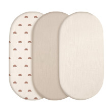 Moses Basket Sheets 80x40 cm 3 Pack, 100% Muslin Pram Sheets Fitted, Soft and Breathable Bassinet Sheet for Boys and Girls, Crib Bassinet Mattress Pr