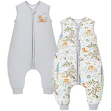 Chilsuessy 2pcs Toddler Sleeping Bag with Feet 2.5 Tog Baby Sleeping Sack with Legs Pyjamas Infant Walking Cotton Wearable Blankets, 2.5 Tog/Grey + P