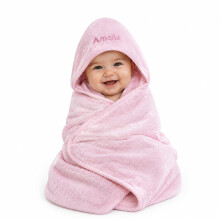Lobeko Personalised Hooded Baby Towel, Embroidered Name, Newborn Gift (Pink)