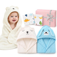 HiABsee Baby Hooded Towel Set, 2 Pcs Baby Bath Towels and 2 Pcs Baby Washcloths, Ultra Soft Absorbent Newborn Bath Towel Set for Infants Boys Girls,