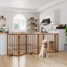 Semiocthome Wood Dog Gates for The House Extra Wide, 6-Panel Freestanding Pet Gates with 4PCS Metal Stands for Doorways and Stairs, 82cm(H) Foldable
