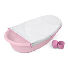 Ingenuity Room to Soak 4-in-1 Baby Bath Tub in Pink, Newborn to Toddler, Adjustable Full Coverage Sling, Supportive Seat, Includes 2 Pour & Rinse Cup