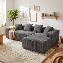 (Grey) Modular Right L-Shaped Sectional Sofa 4 Seater Corduroy Corner Sofa Upholstere Boneless Couch