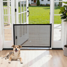 Mesh Stair Gate for Dogs, 110x72cm Retractable Pet Gate with Strong Adhesive Hooks, No Drilling Indoor Barrier for Small Dogs & Puppies, Baby Gate St