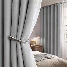 (Silver - 260 Gsm, 66" x 54") Blackout Eyelet Curtains Thermal Ready Made Ring Top