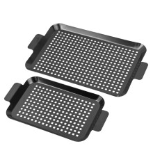 Tapador para Parrilla: Juego de 2 Sartenes para Parrilla de Exterior - Bandejas para Parrilla con Orificio Antiadherentes - Cestas para Asar Barbacoa