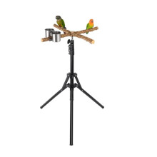 16-61 Inch Height Adjustable Bird Perch, Wood Training Perch Stand with Feeding Cups