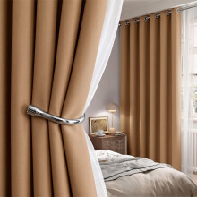 (Beige - 260 Gsm, 66" x 54") Blackout Eyelet Curtains Thermal Ready Made Ring Top
