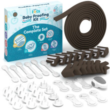 Tydi Baby Proofing Kit (46 Pack), Includes Edge Protectors, Kitchen Cupboards Locks, Oven Door Locks & Socket Covers, Brown