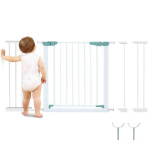 GYMAX Baby Safety Gate, 80-132cm Stair Gates with Walk-thru Door, Dual Locks and Pressure Mount System, Metal Extra Wide Walk Through Pet Gate for Ki