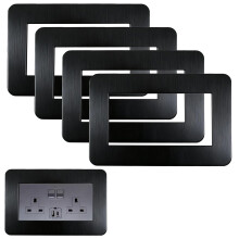 Hounyou 4 Pcs 146 mm x 86 mm Internal Size Double Socket Surround, Textured Black Plug Socket Surround Plates