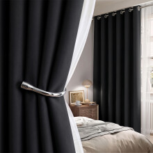 (Black - 260 Gsm, 66" x 72") Blackout Eyelet Curtains Thermal Ready Made Ring Top
