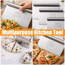 4Pcs Dough Cutter Set, Stainless Steel 12/10/8/6" Bench Scrapers, Food-Grade Stainless Steel,Etched Measurement Markings