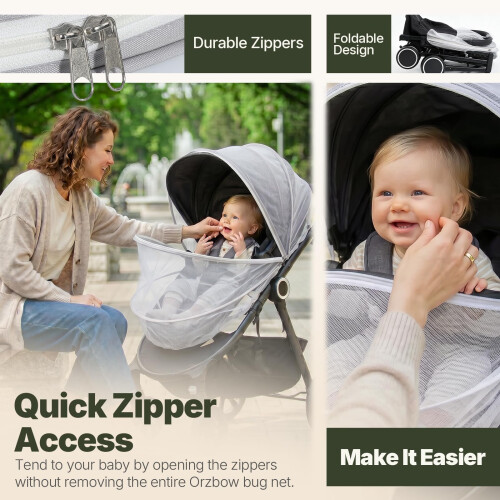 Orzbow Mosquito Net for Pram, Two-Way Zippers for Easy Access 1
