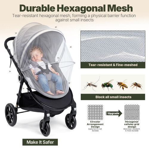 Orzbow Mosquito Net for Pram, Two-Way Zippers for Easy Access 2