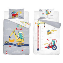B4Beds Reversible Bedding Set Crain Truck Building Site Digger Diggers Construction grey Blue Bedding for Baby Boy Cot Bed Duvet Cover & Pillow Case