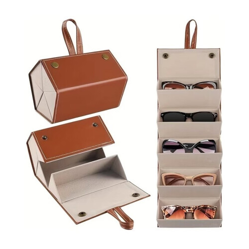 5 Slots Foldable Sunglasses Storage Case Hard Shell Portable Eyeglass Organizer Box with Handle for Travel 1