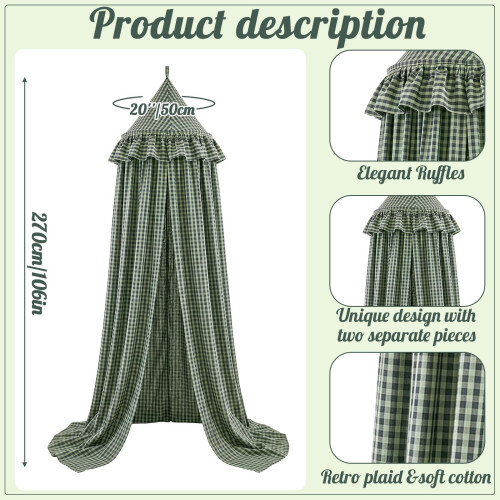 SmoothNovelty Gingham Plaid Bed Canopy, Green Black, Round 1
