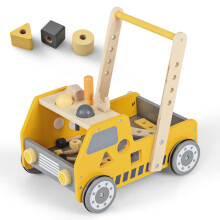 GYMAX Wooden Baby Walker, 2-in-1 Toddler Push Along Toy with Adjustable Speed and Bottom Storage, Kids Tool Bench Learning Activity Walker for Boys &