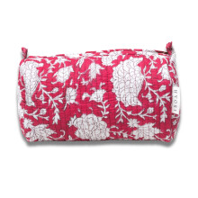 IBOAH Padded Cotton Travel Toiletry Bag (Fuchsia White Flowers, M)
